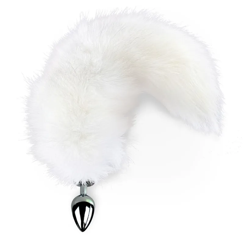 Металева анальна пробка з хвостом Art of Sex size M White fox