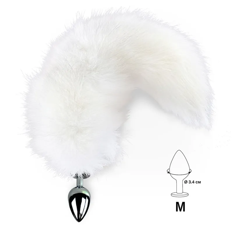 Металева анальна пробка з хвостом Art of Sex size M White fox
