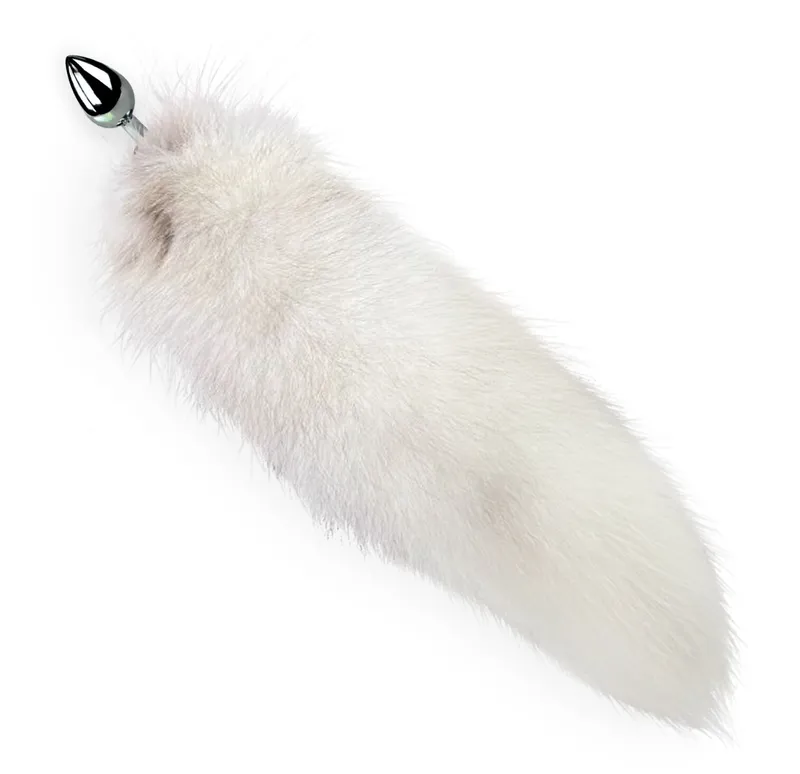 Металева анальна пробка з хвостом Art of Sex size M White fox