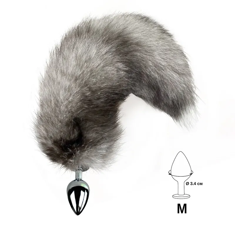 Металева анальна пробка з хвостом з натурального хутра Art of Sex size M, Arctic fox
