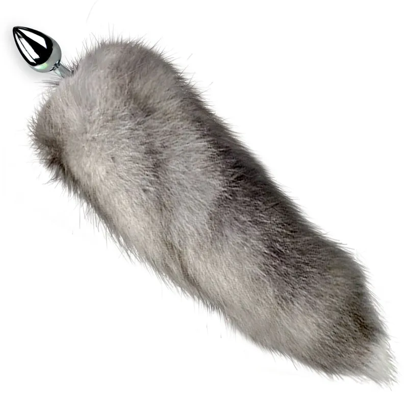 Металева анальна пробка з хвостом з натурального хутра Art of Sex size M, Arctic fox