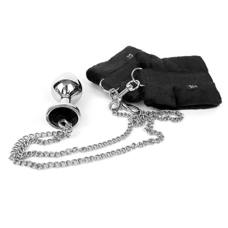 Наручники з металевою анальною пробкою Art of Sex Handcuffs with Metal Anal Plug, size M, Black