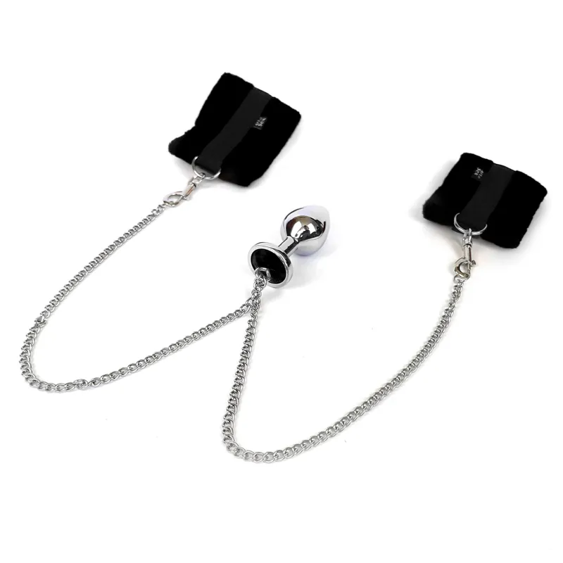 Наручники з металевою анальною пробкою Art of Sex Handcuffs with Metal Anal Plug, size M, Black