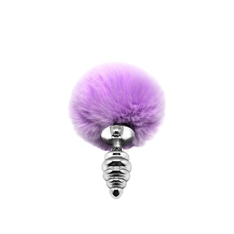 Анальна пробка з хвостиком Alive Fluffy Twist Plug S Purple, метал, діаметр 2,8 см
