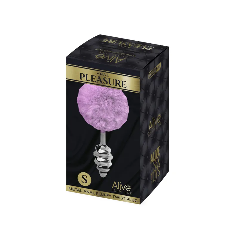 Анальна пробка з хвостиком Alive Fluffy Twist Plug S Purple, метал, діаметр 2,8 см