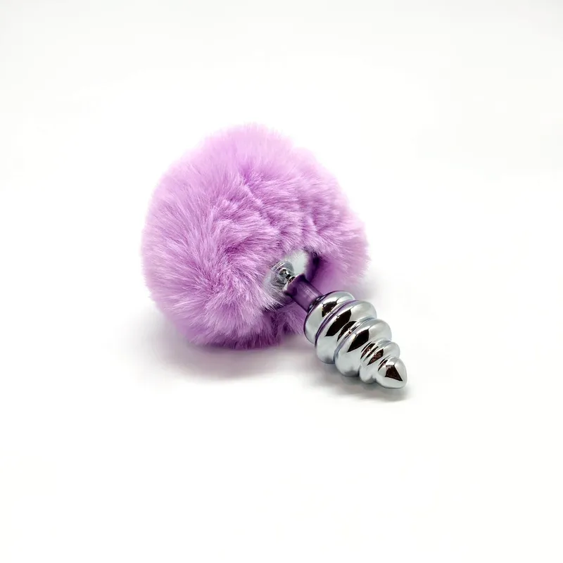 Анальна пробка з хвостиком Alive Fluffy Twist Plug S Purple, метал, діаметр 2,8 см
