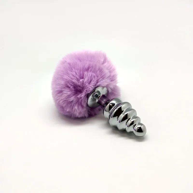 Анальна пробка з хвостиком Alive Fluffy Twist Plug M Purple, діаметр 3,2 см