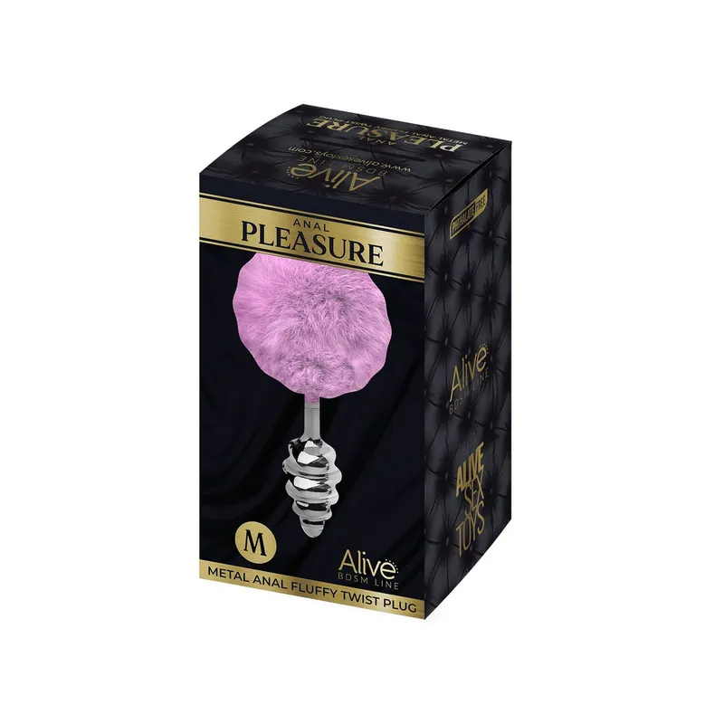 Анальна пробка з хвостиком Alive Fluffy Twist Plug M Purple, діаметр 3,2 см