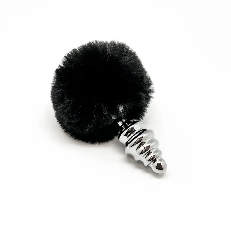 Анальна пробка з хвостиком Alive Fluffy Twist Plug M Black, діаметр 3,4 см