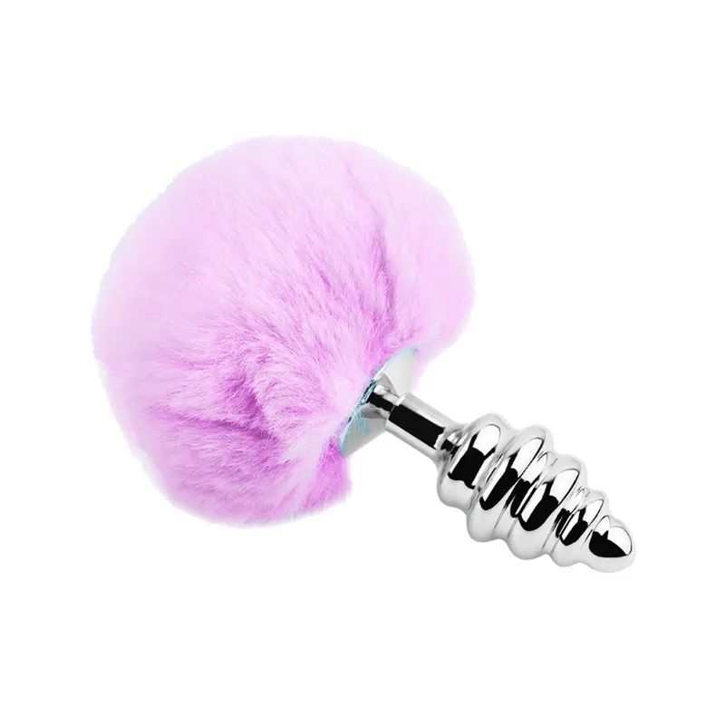Металева анальна пробка з хвостиком Alive Fluffy Twist Plug L Purple, діаметр 3,8 см