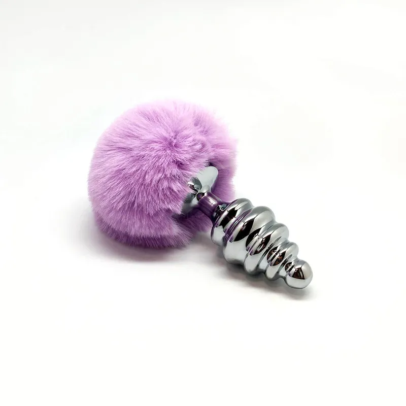 Металева анальна пробка з хвостиком Alive Fluffy Twist Plug L Purple, діаметр 3,8 см