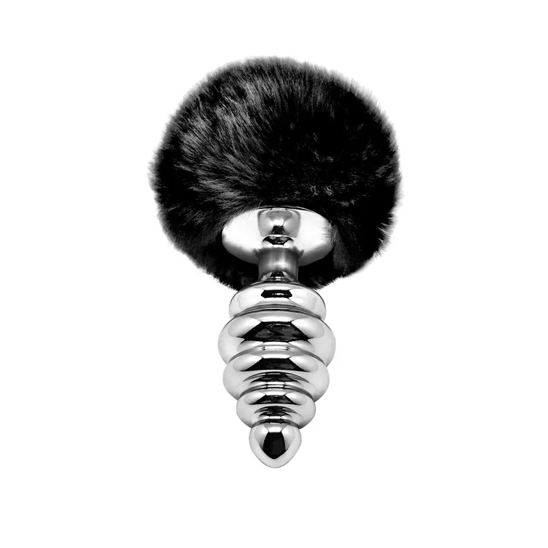 Анальна пробка Кролячий хвостик Alive Fluffy Twist Plug L Black, діаметр 3,8 см