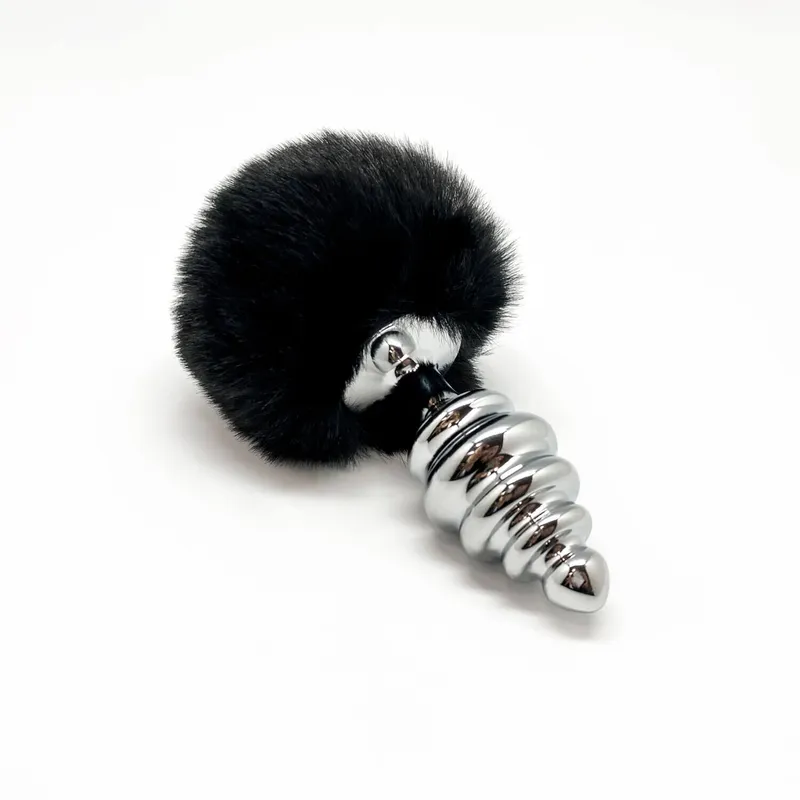 Анальна пробка Кролячий хвостик Alive Fluffy Twist Plug L Black, діаметр 3,8 см