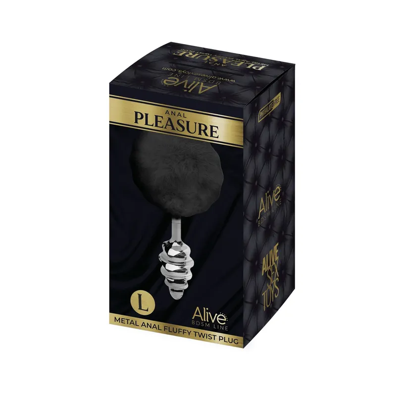Анальна пробка Кролячий хвостик Alive Fluffy Twist Plug L Black, діаметр 3,8 см