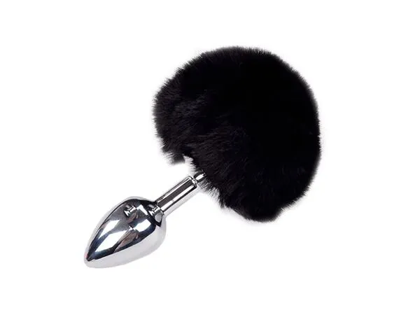 Металева анальна пробка з хвостиком Alive Fluffy Plug S Black, діаметр 2,8 см