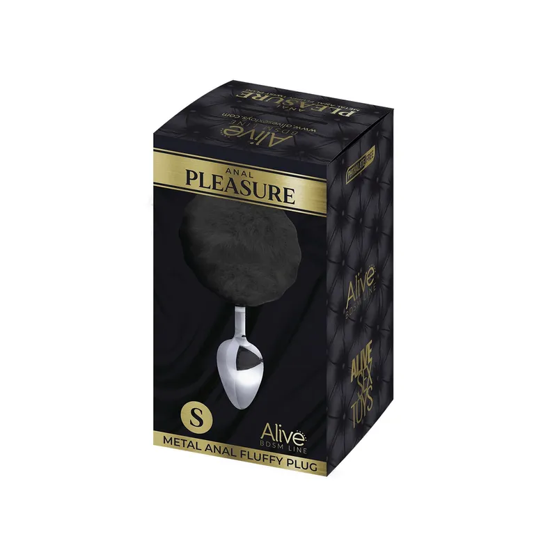 Металева анальна пробка з хвостиком Alive Fluffy Plug S Black, діаметр 2,8 см
