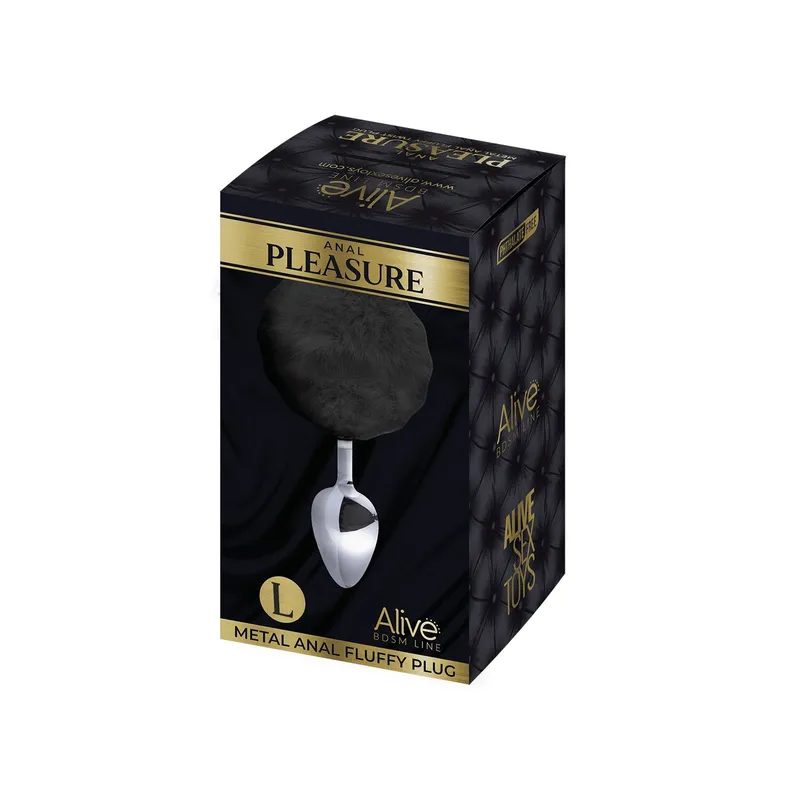 Металева анальна пробка з хвостиком Alive Fluffy Plug L Black, діаметр 3,9 см