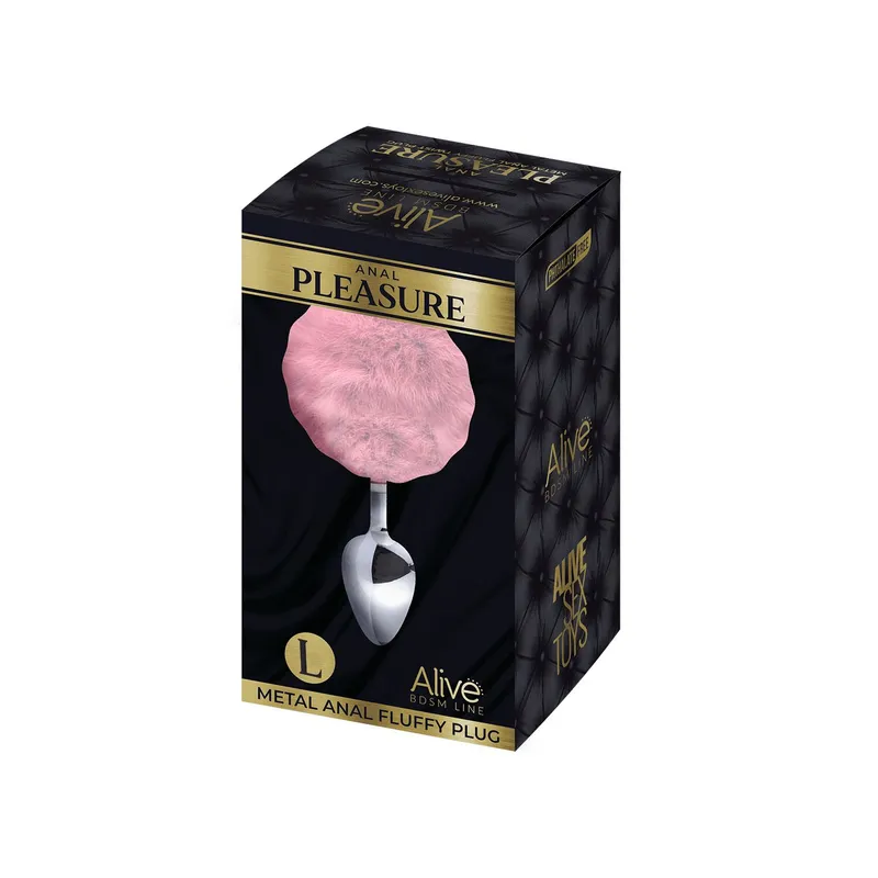 Металева анальна пробка з хвостиком Alive Fluffy Plug L Pink, діаметр 3,9 см