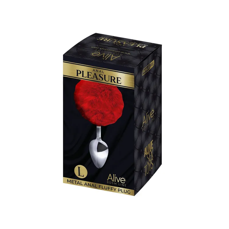 Металева анальна пробка з хвостиком Alive Fluffy Plug L Red, діаметр 3,9 см