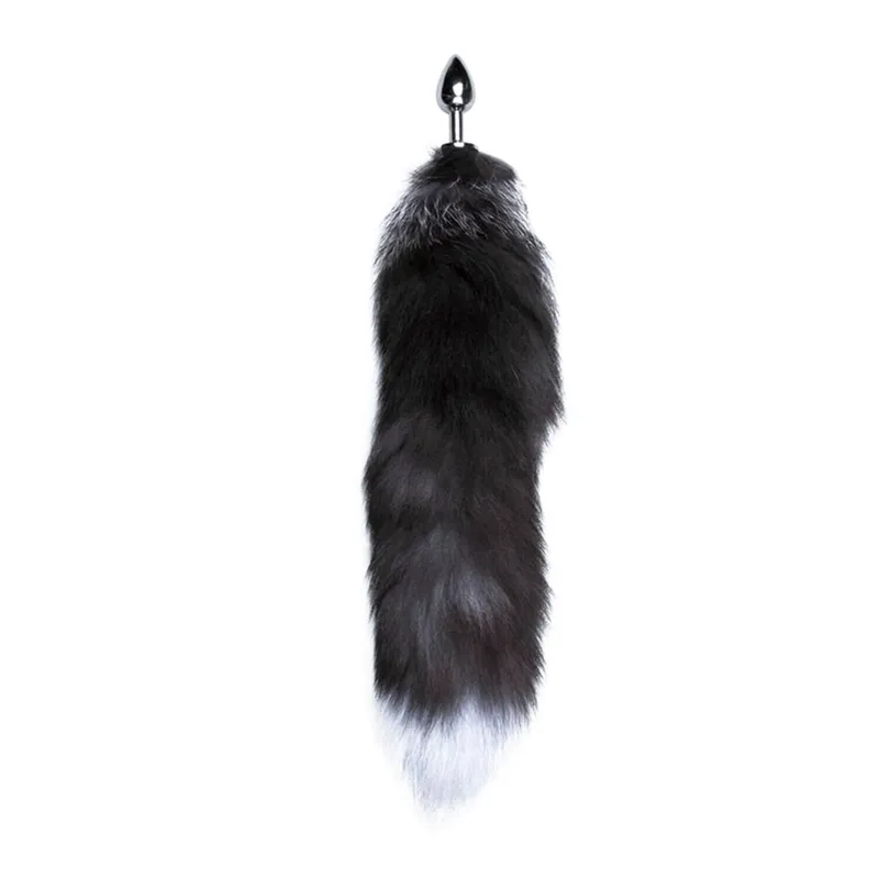 Анальна пробка з лисячим хвостом Alive Black And White Fox Tail S, діаметр 2,9 см