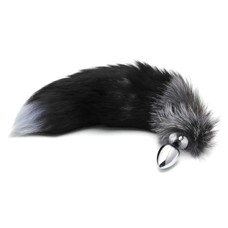Анальна пробка з лисячим хвостом Alive Black And White Fox Tail M, діаметр 3,4 см
