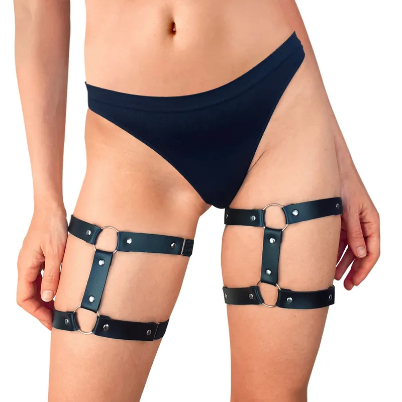 Гартери на ногу Art of Sex - Kristina Leg Garters, натуральна шкіра, чорні (2 шт)