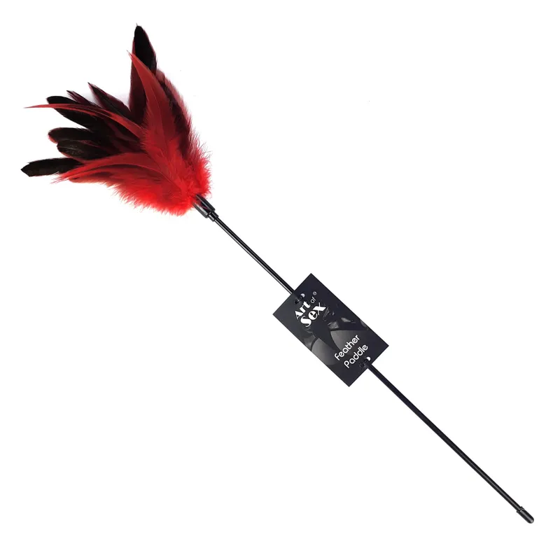Щекоталка з пером півня Art of Sex – Feather Paddle, червона