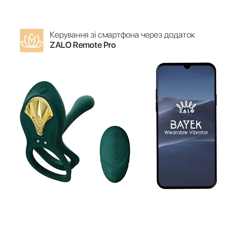 Смарт-ерекційне кільце Zalo BAYEK Turquoise Green, з пультом ДУ