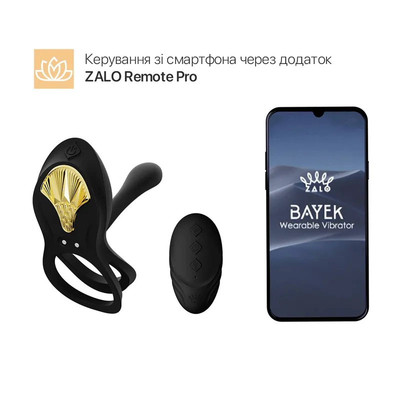 Смарт-ерекційне кільце Zalo — BAYEK Obsidian Black, з вводимою частиною та пультом ДУ