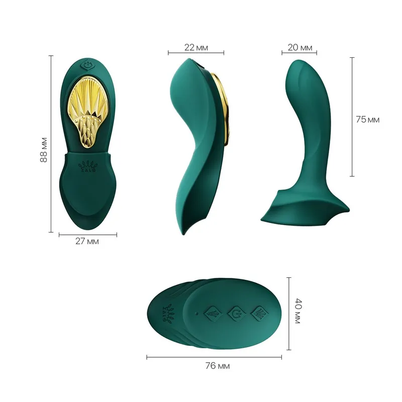 Смарт-вібратор у трусики Zalo — AYA Turquoise Green, з насадкою та пультом ДК