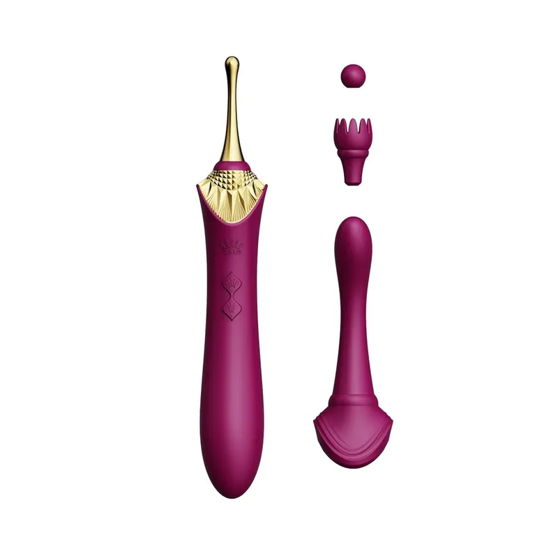 Вагінально-кліторальний вібратор Zalo Bess Velvet Purple з трьома насадками