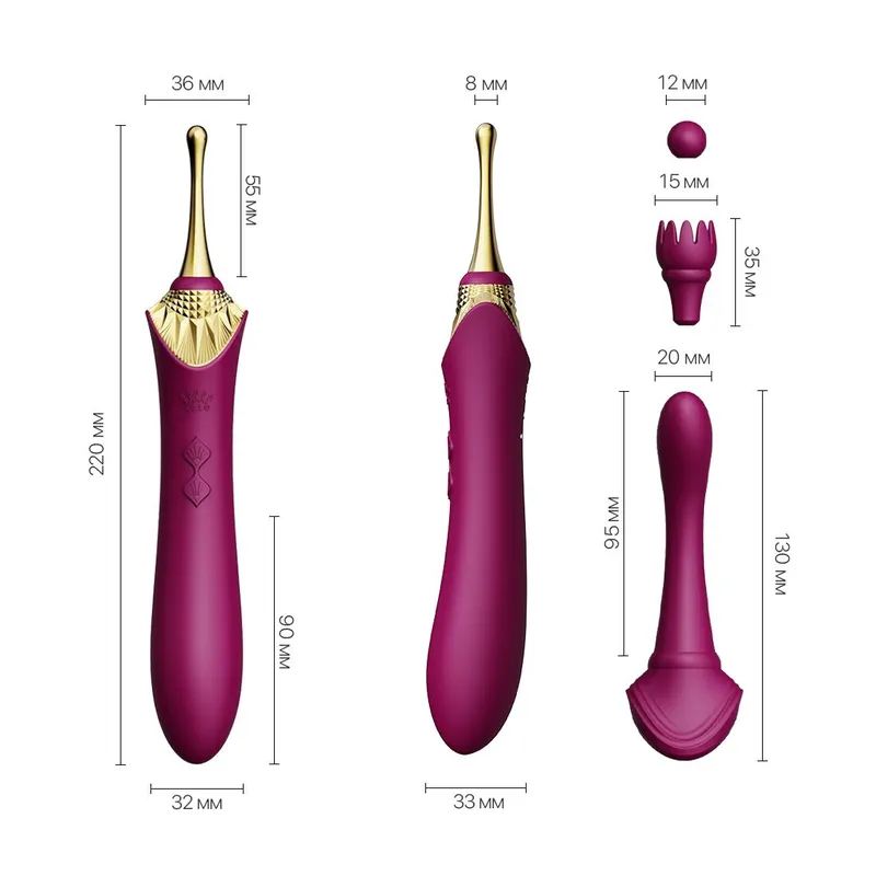 Вагінально-кліторальний вібратор Zalo Bess Velvet Purple з трьома насадками