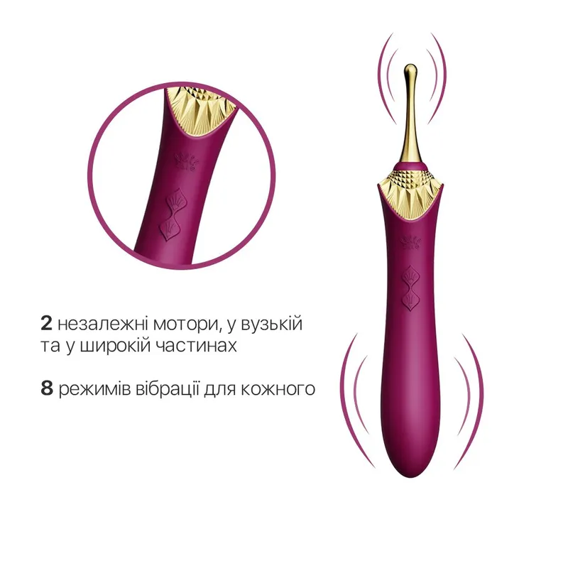 Вагінально-кліторальний вібратор Zalo Bess Velvet Purple з трьома насадками