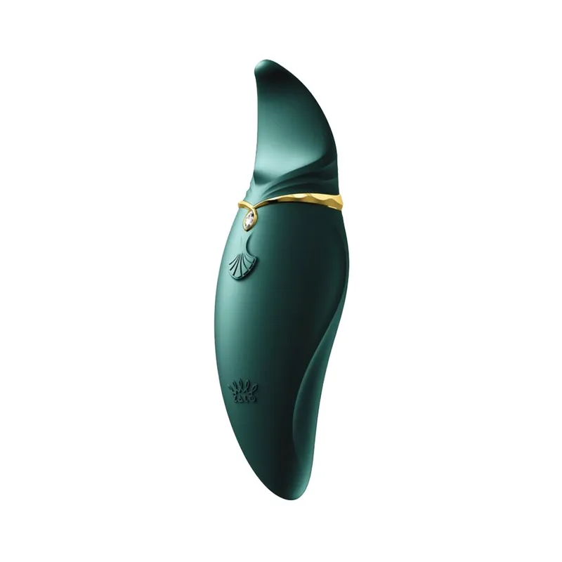 Вібратор 2в1 з язичком Zalo Hero Jewel Green, кристал Swarovski