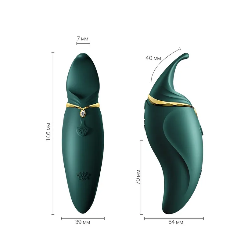 Вібратор 2в1 з язичком Zalo Hero Jewel Green, кристал Swarovski