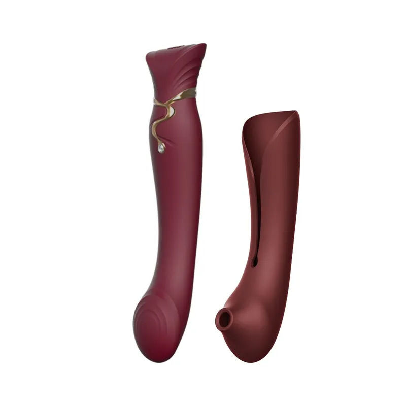 Смартвібратор 3в1 Zalo — Queen Set Wine Red, пульсуюча перлина та вакуум, кристал Swarovski