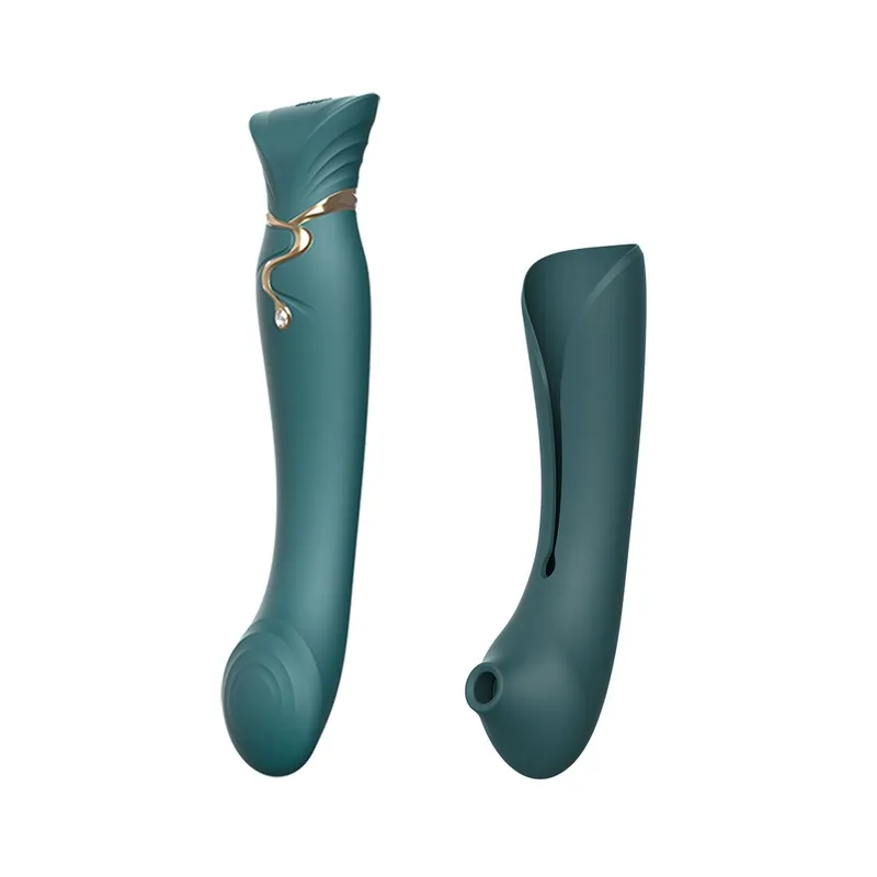 Смартвібратор 3в1 Zalo — Queen Set Jewel Green, пульсуюча перлина та вакуум, кристал Swarovski