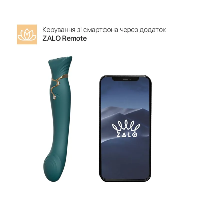 Смартвібратор 3в1 Zalo — Queen Set Jewel Green, пульсуюча перлина та вакуум, кристал Swarovski