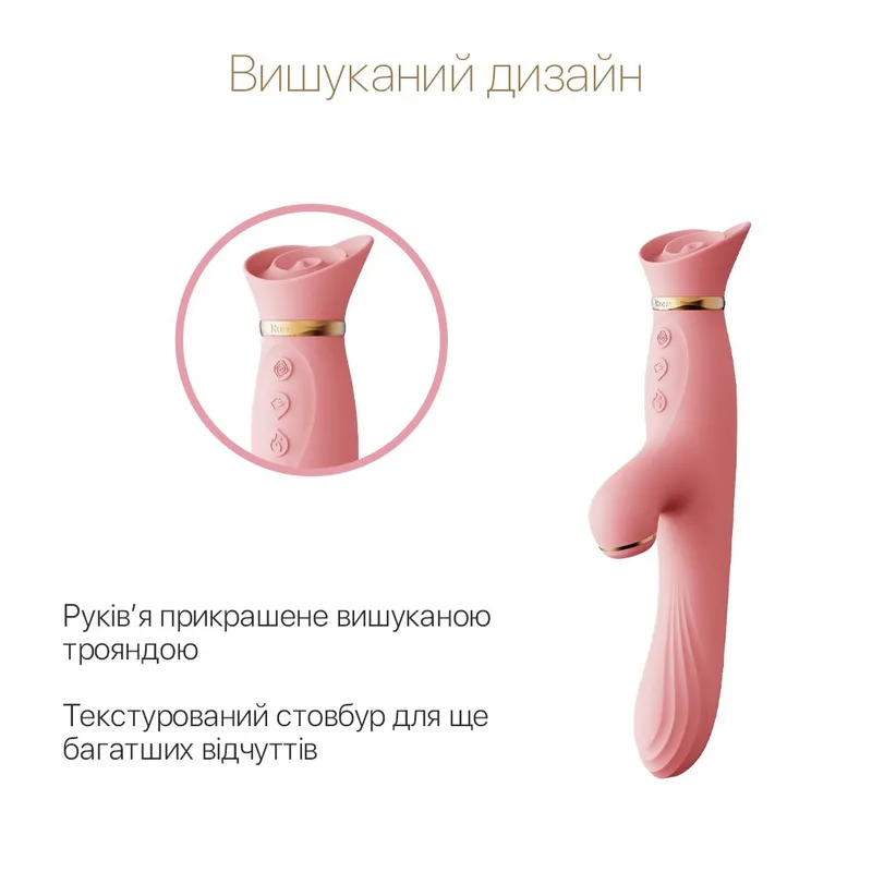 Вібратор Zalo ROSE Vibrator з підігрівом та вакуумною стимуляцією клітора, Strawberry Pink