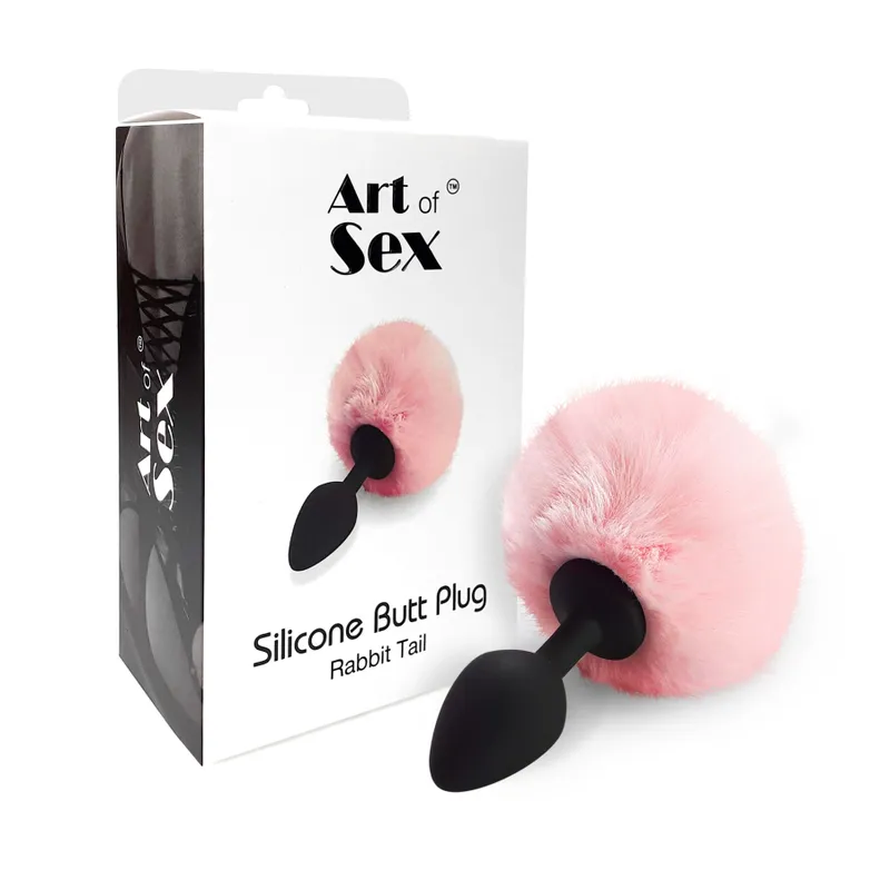 Анальна пробка М Art of Sex Silicone Butt Plug Rabbit Tail Pink, діаметр 3,5 см