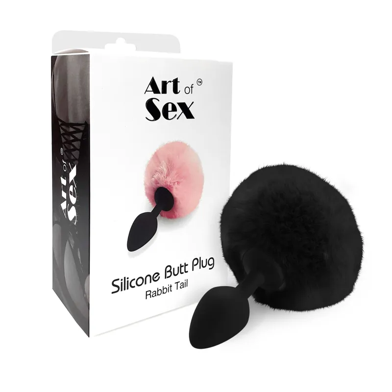 Анальна пробка М Art of Sex Silicone Butt Plug Rabbit Tail Black, діаметр 3,5 см