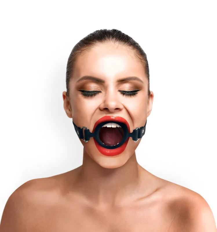 Кляп-розширювач Art of Sex – Gag Ring, чорний, натуральна шкіра