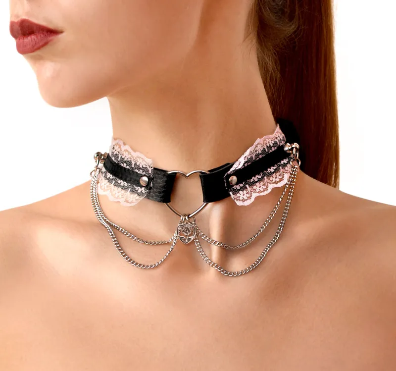 Чокер Art of Sex — Karen з натуральної шкіри, чорно-рожевий