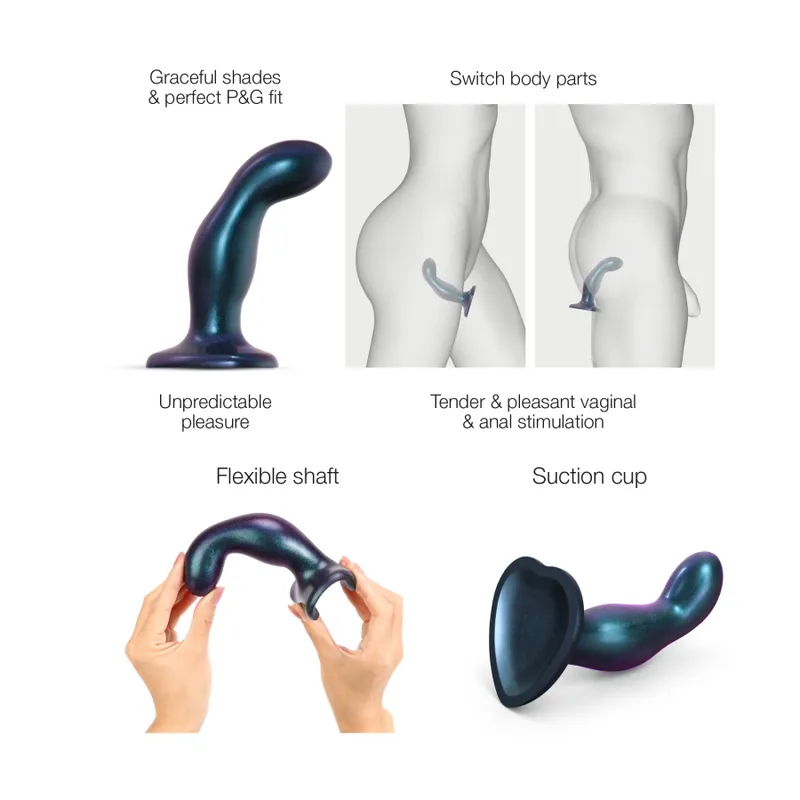 Дилдо-насадка Strap-On-Me DILDO PLUG SNAKY METALLIC BLUE, розмір M