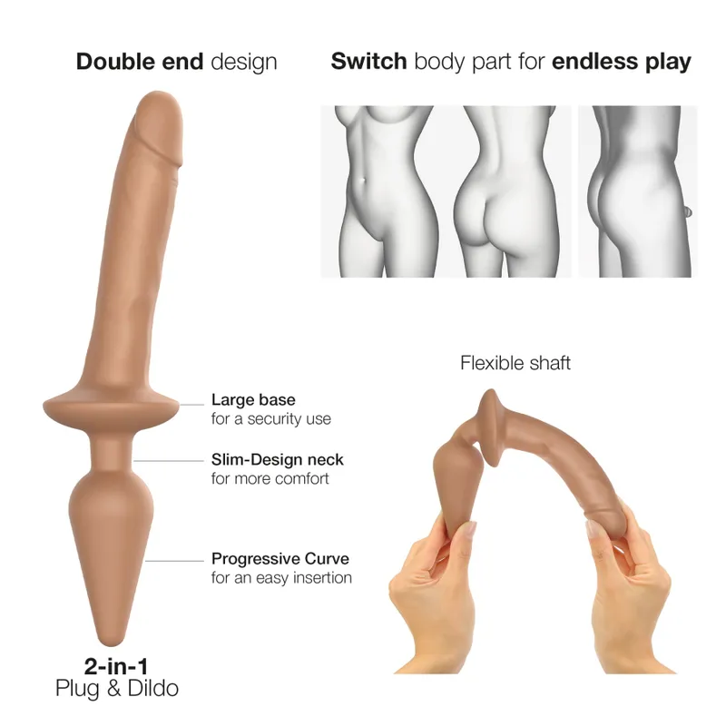 Анальна пробка з дилдо 2в1 Strap-On-Me SWITCH PLUG-IN REALISTIC DILDO Caramel S