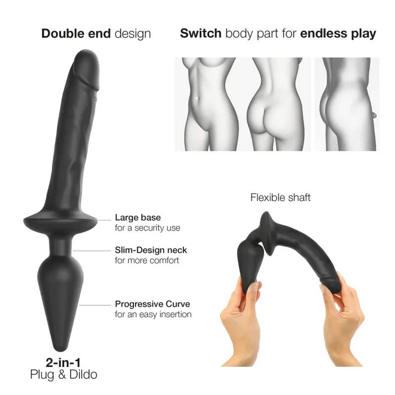 Анальна пробка з дилдо 2в1 Strap-On-Me SWITCH PLUG-IN REALISTIC DILDO Black XXL