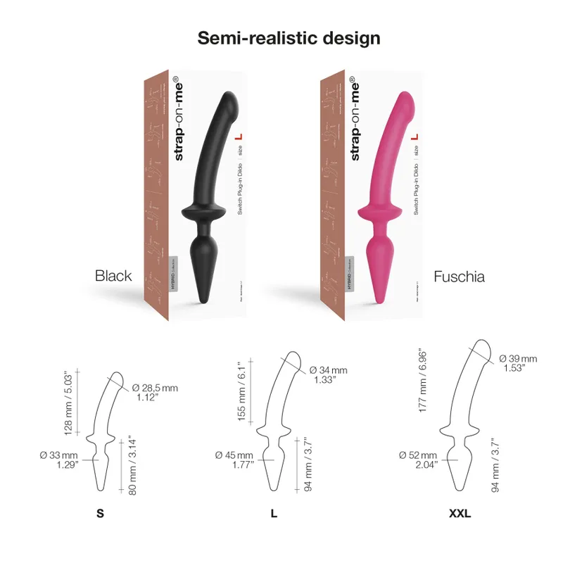 Анальна пробка з дилдо 2в1 Strap-On-Me SWITCH PLUG-IN SEMI-REALISTIC DILDO Black XXL