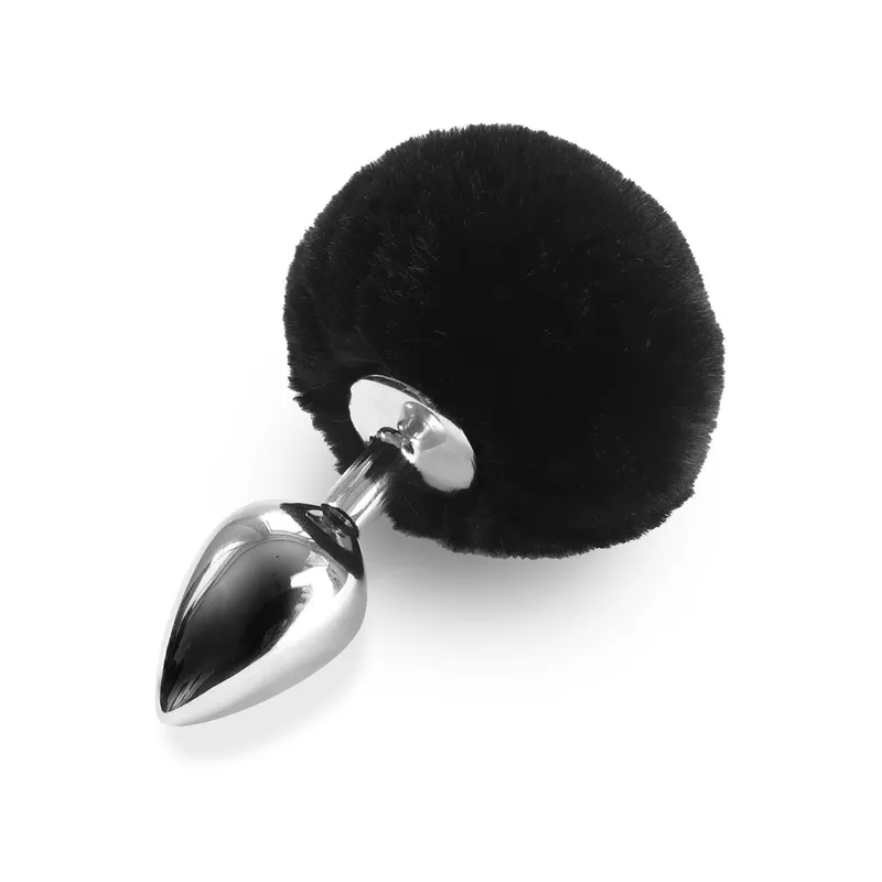 Металева анальна пробка Art of Sex - Metal Butt plug Rabbit Tail Black, діаметр 3,4 см