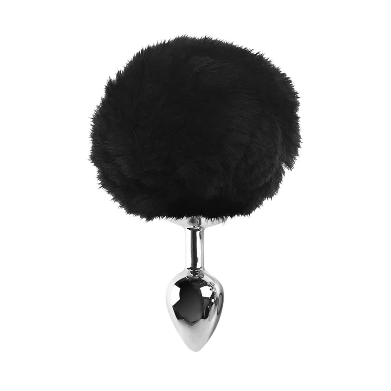 Металева анальна пробка Art of Sex - Metal Butt plug Rabbit Tail Black, діаметр 3,4 см