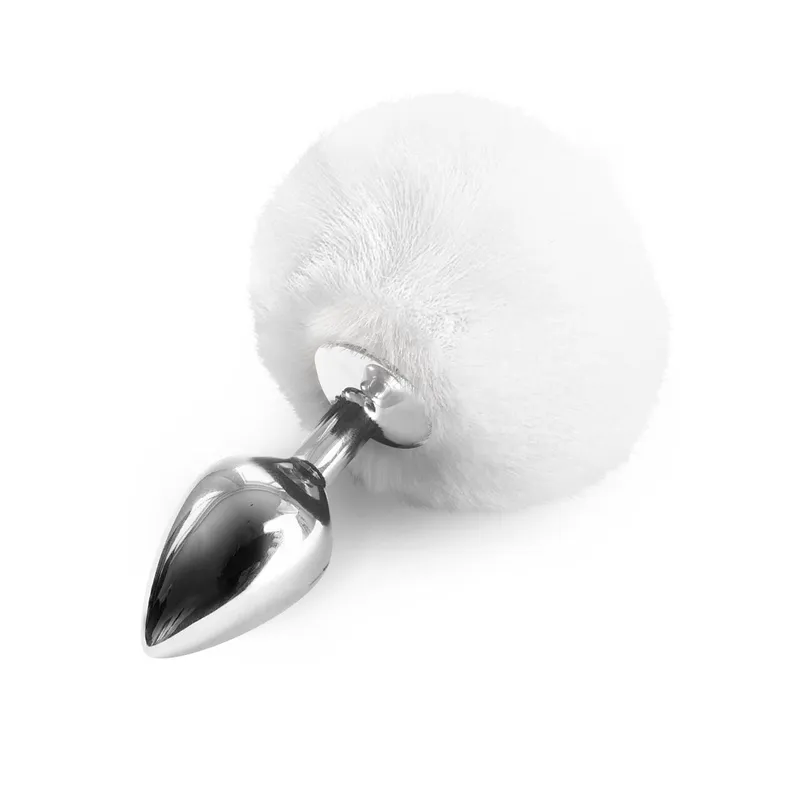 Металева анальна пробка Art of Sex - Metal Butt plug Rabbit Tail White, діаметр 3,4 см